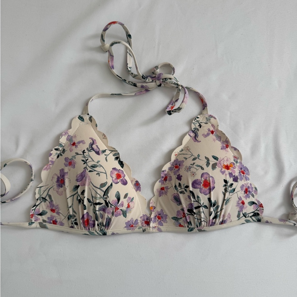 H&M Floral Scalloped Edge Bra - Cream and Purple